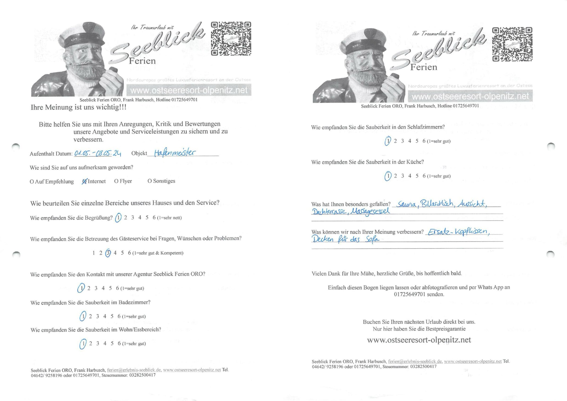 Gästefeedback vom 01.05.2024-08.05.2024