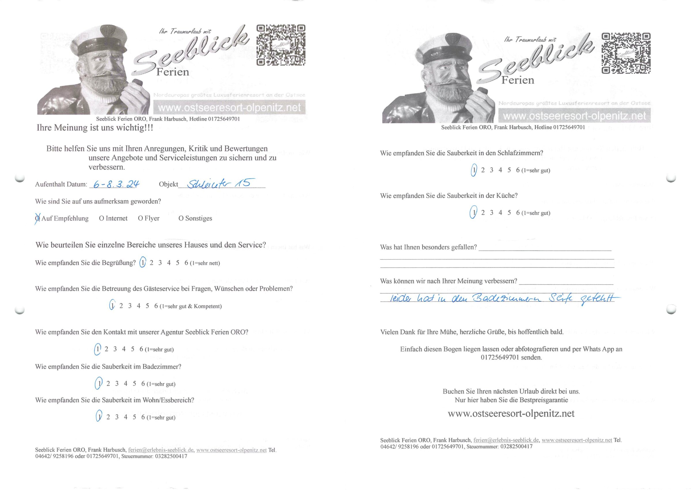 Gästefeedback vom 06.03.2024-08.03.2024